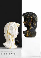 Buste créatif David en résine BZY, sculpture en marbre noir, blanc et or, décoration artistique moderne pour la maison et le bureau, vente en gros, usine OEM