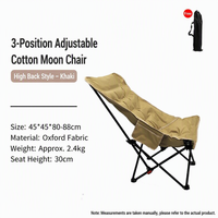 Chaise portable d'extérieur, siège individuel confortable en fibre creuse avec dossier haut, réglage à 3 niveaux, chaise pliante de camping type lune