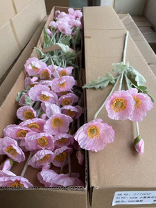 Nouvelles <span class=keywords><strong>fleurs</strong></span> de pavot artificielles de style chinois moderne, <span class=keywords><strong>fleurs</strong></span> de pavot colorées et veloutées pour mariage et décoration intérieure, <span class=keywords><strong>fleurs</strong></span> couleur corail. - Product Image 2