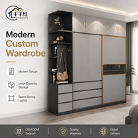 Armoire de chambre à coucher moderne sur mesure avec grands tiroirs de rangement, étagères ouvertes et fournisseur de meubles en gros OEM ODM
