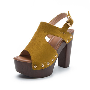 Sandales d'été rétro pour femmes à plateforme en bois, talon ultra haut, détails rivets, en PU, à brides, bout ouvert, à enfiler, légères, <span class=keywords><strong>sexy</strong></span> et souples - Product Image 2