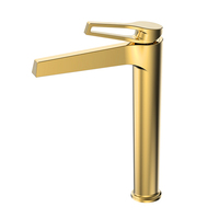 Robinet de lavabo moderne en laiton brossé doré non revêtu, monotrou, pour eau chaude et froide, à poser sur le comptoir