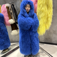 Veste en fourrure de mouton véritable pour enfants, à capuche, longue, en fourrure de mouton naturelle, pour l'hiver