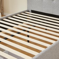 Cadre de lit capitonné personnalisable, cadre de lit XL avec tiroir de rangement, tissu en lin de qualité supérieure et lattes en contreplaqué robustes, MOQ 50