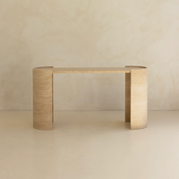 KUMUSI FURNITURE Table console moderne de luxe en pierre de travertin beige avec plateau en marbre