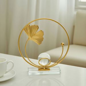 European Light Luxury Metal <b>Leaf</b> Crystal Ball Crafts Ornaments Home Furnishings for Bedroom Entrance - Product Image 2