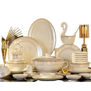 24pcs Embossed Gold Porcelain Tableware <b>Set</b> Luxury Style Bone China Dinner <b>Sets</b> - Product Image 1