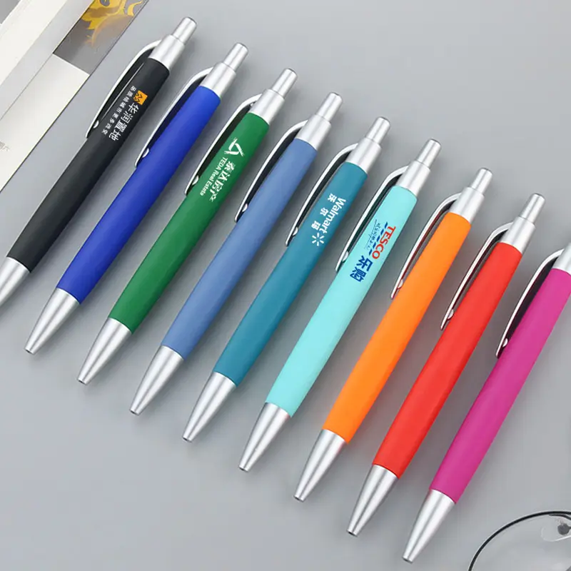 soft touch rubber custom ballpoint pens with logo plastic pen custom logo promotional click pen