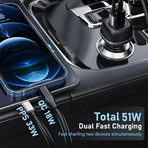 SUNDA <span class=keywords><strong>Chargeur</strong></span> de voiture à câble spiralé 51W 1A1C PD3.0 à charge rapide pour téléphones mobiles – Vente chaude - Product Image 5