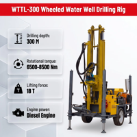 Foreuse rotative portative sur roues WTTL-300 de 300 m de profondeur, 8500 Nm de couple élevé, alimentée au diesel, pour le forage de puits d'eau destiné aux infrastructures