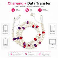 Câble de charge rapide USB multifonction 4-en-1 en perles rouges de luxe, accessoires de voiture tendance, cadeau haut de gamme, cordon Type C