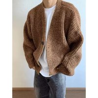 Einfarbiger Polyester-Strickpullover für Herren, großer V-Ausschnitt, Cardigan, normale Ärmel, lockere Passform, atmungsaktiv, für den Winter, High-End-Stil, trendig