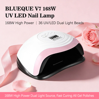 Lampu Kuku UV LED Metal Portabel Blueque V7 Berdaya Tinggi 4 Timer Sensor Otomatis Dual-Nm 405/365nm Pengeringan Cepat untuk Rumah dan Salon