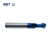 Fraise à queue sphérique en carbure à 2 dents, en acier au tungstène 55HRC 65HRC, revêtement bleu, pour usinage CNC