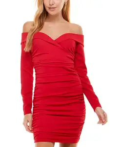Custom Women Elegant Solid Dress Off The Shoulder Ruched Body-con Mini Dresses for Wedding Cocktail Party