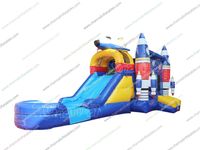 Fusée spatiale intérieure extérieure commerciale Water Combo Bounce House videur gonflable pour enfants château de saut avec toboggan
