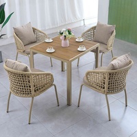 Porche En Plastique Bois Table Carrée 4 Places Chaises Meubles En Plein Air Jardin Corde En Aluminium Ensemble De Salle À Manger