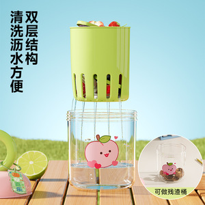 Gobelet à fruits à double paroi portable avec fourchette et drain pour petit-déjeuner en plein air, salade, smoothie, design vert menthe, motif dessin animé - Product Image 4