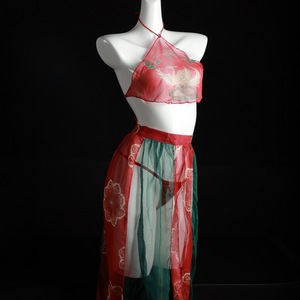 Conjunto de Pijama Hanfu Estilo Antiguo Lemon Story para Mujer, Traje de Danza del Vientre de Chifón con Diseño de Fénix Rojo, Ropa de Actuación para Adultos - Product Image 1