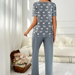 Set di pigiami a forma di <span class=keywords><strong>Koala</strong></span> con stampa completa manica corta e pantaloni in tinta unita Set di <span class=keywords><strong>pigiama</strong></span> da donna - Product Image 3