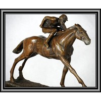 Sculpture de cheval de course en bronze Offre Spéciale grandeur nature avec statue de jockey