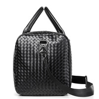 Nouveau sac de voyage en PU de grande capacité, unisexe, décontracté, pour courte distance, sac à main, sac de sport tissé à carreaux, fermeture éclair imperméable, poignée télescopique