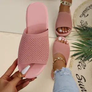 Summer platform slippers plus size fly woven flat non-slip sandals knitted casual beach flat sandals