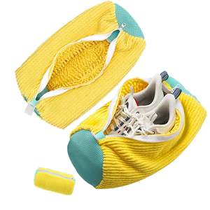 Sac de lavage portable en polyester pour chaussures, style cordon de serrage avec fermeture éclair, sac de nettoyage réutilisable pour baskets et chaussures - Product Image 1