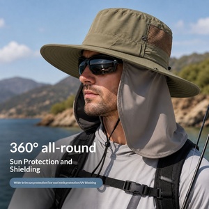 Cappello <span class=keywords><strong>da</strong></span> Pescatore Estivo <span class=keywords><strong>da</strong></span> <span class=keywords><strong>Uomo</strong></span> in Nylon con Ampia Tesa, Regolabile, Anti-UV, Impermeabile, Traspirante e Pieghevole, Ideale per Alpinismo e Pesca - Product Image 1