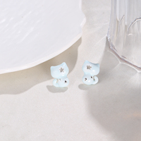 KAVNAR Boucles d'oreilles clous épaisses en laiton plaqué argent 925, motif chat étoile émaillé et zircon cubique, pour femme