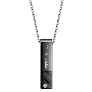 Amant Couple Pendentif Carré Nom Collier Bande Noire Son Roi Sa Reine Lettre Pendentif En Acier Inoxydable Collier Pour Hommes Femmes - Product Image 2