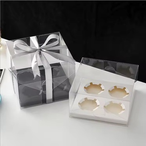 กล่องอะคริลิคใสสีดำราคาประหยัดสำหรับใส่เค้กคริสต์มาส เบเกอรี่ ช็อกโกแลต มาการอง กล่องของขวัญกระดาษพร้อมโลโก้สำหรับบรรจุภัณฑ์ - Product Image 1