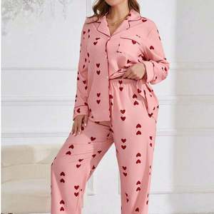 Ensemble de pyjama pour femmes en taille grande, cardigan en tissu gaufré à manches longues, pantalon, ensemble Sweet Home en forme de cœur, 2 pièces, pyjama grande taille pour femmes - Product Image 6