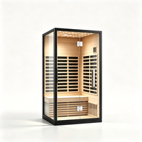 Sauna infrarouge compact en bois de pruche avec porte vitrée, cadre noir mat, infrarouge lointain, 1200x1000x2000mm, directement de l'usine