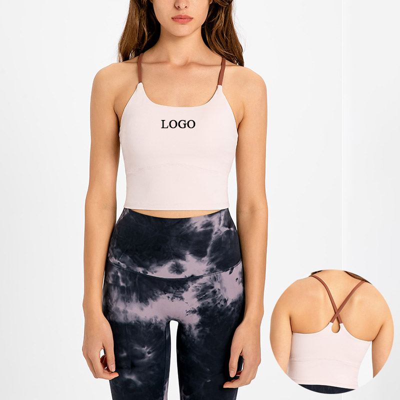 Custom Color Contrast Moisture-Wicking Slim Yoga Spaghetti Tops Breathable Cross Straps Back Gym Fitness Sports Crop Tank Tops