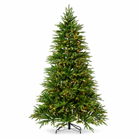 Sapin de Noël artificiel pré-éclairé 100% PE, 7 pieds, luxe, toucher réaliste, avec lumières LED et base métallique pliable