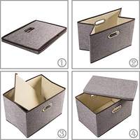 Grands bacs de rangement pliables, boîtes de rangement, cubes de rangement en tissu de lin pour enfants avec couvercle pour la maison, la chambre à coucher