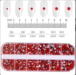 Navidad rojo 12 rejilla 1500 Uds. Diamantes de imitación de cristal para uñas SS4-SS16 parte posterior plana <span class=keywords><strong>AB</strong></span> cristal Strass 3D encanto DIY manicura decoraciones de uñas - Product Image 1
