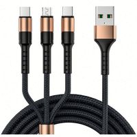 Câbles USB tressés en nylon 5A pour charge rapide, 3-en-1, micro USB, type C, chargeur de données, câble de synchronisation