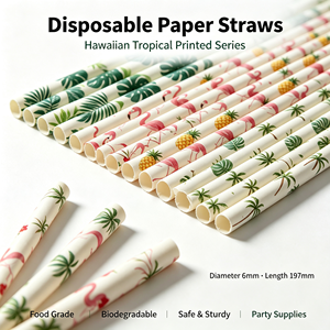 Pailles en papier jetables imprimées de qualité alimentaire, 6mm*197mm, motifs variés, pour fêtes, bars et hôtels (vente en gros) - Product Image 4