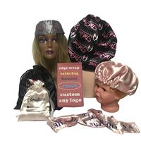 Bonnet de nuit personnalisé avec logo imprimé, bonnet de cheveux réglable à double couche, bonnet en satin pour femmes
