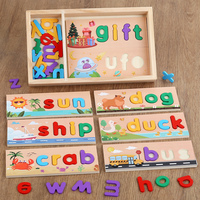 Puzzle Kata dalam Kotak Kayu Puzzle Montessori Kayu Mainan Edukasi Pembelajaran Mainan Sensorik untuk Anak Prasekolah Grosir