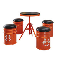 Ensemble de meubles de bar en métal de type fût d'huile industriel vintage, table et chaises de restaurant, pub, café, OEM, ODM, logo personnalisé en usine