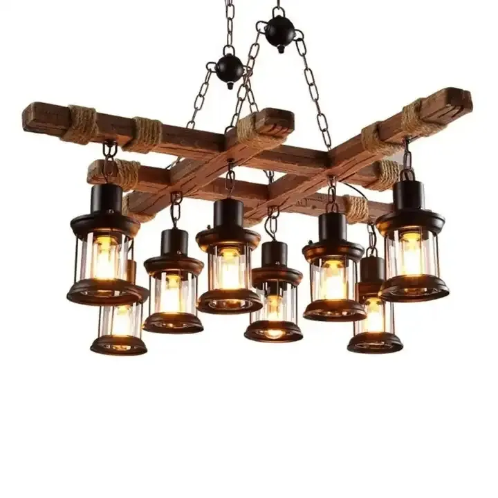 Rustic Industrial Retro Vintage Chandelier Hanging Lamp Bar Cafe Restaurant Antique Loft Old Boat Wooden Pendant Lights