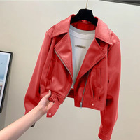 Veste Courte Rouge Premium pour Femme en Similicuir PU – Manteau Personnalisé pour l'Automne et le Quotidien