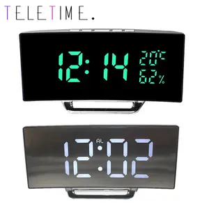 Digital Alarm Clock Curved Surface Mirror LED Screen Clock for Kid Bedroom Snooze Function Electronic Table Clock Home Decor