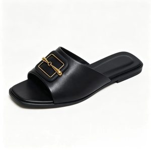Summer PU One Strap Flat Sandals for Women with Round Toe Design Stylish Decorative Buckle <strong>Comfy</strong> Casual Beach <strong>Slides</strong> - Product Image 5