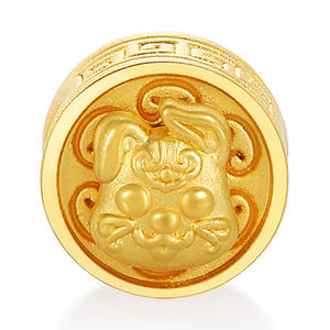 Bracelet de perles rotatif en forme de lapin en or massif 24 carats de style classique - Product Image 1