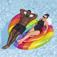 Matelas flottant gonflable pour piscine, lit d'eau flottant d'été avec oreiller, flotteur double gonflable arc-en-ciel