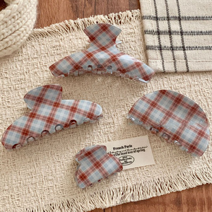 Pinces à cheveux en PVC à carreaux marron et bleu <span class=keywords><strong>Etro</strong></span>, style vintage, pour queue de cheval haute ou chignon, pinces requin légères et robustes pour femmes, accessoires capillaires - Product Image 1
